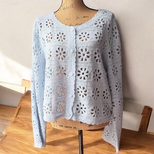 Light Blue Crochet Cardigan